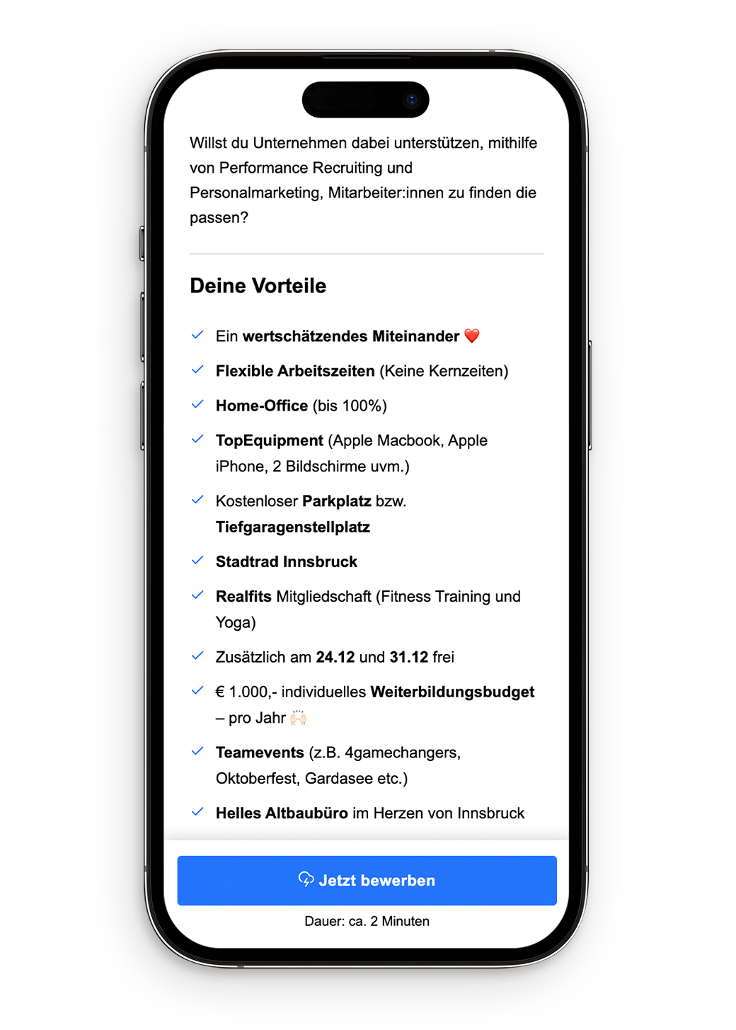 Mit einer attraktiv gestalteten Landingpage haben Sie die Möglichkeit, Personen zum Abschicken einer Bewerbung zu bewegen.