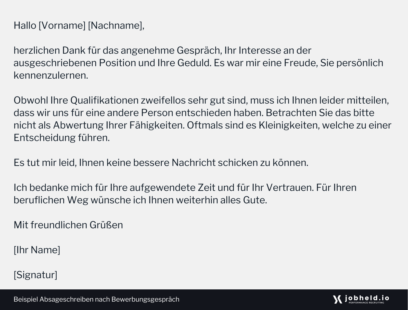 Ein Beispieltext für ein Absageschreiben nach einem Bewerbungsgespräch.